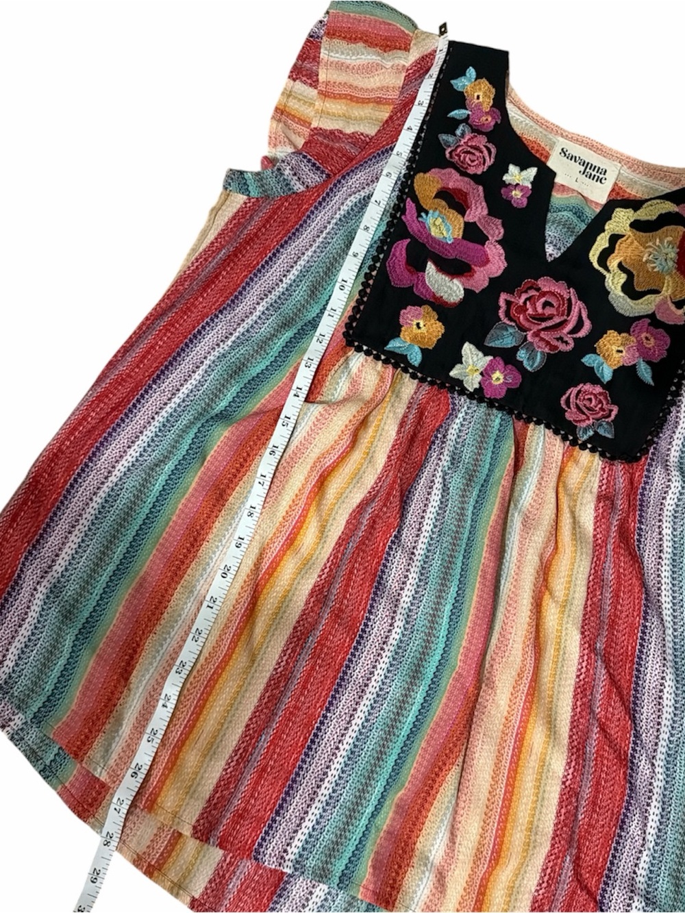 SAVANNA JANE Multi-Color Striped Embroidered Flutter Sleeve Blouse - Picture 5 of 6